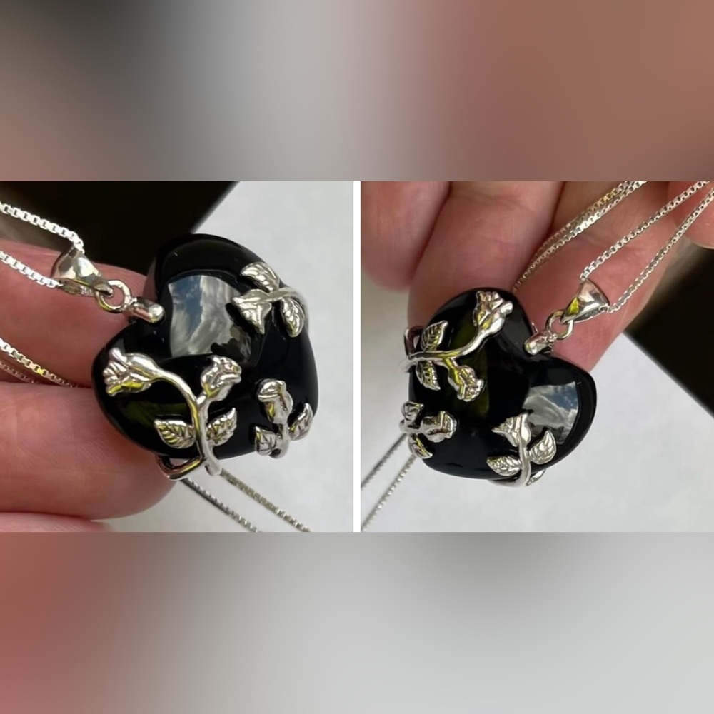 925 (EUC) onyx pierced earrings pendant 20” necklace set signed  vintage jewelry - Picture 13 of 17